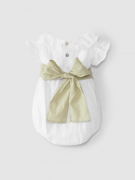Shortie in embroidered fabric with sash Shortie in embroidered fabric with sash