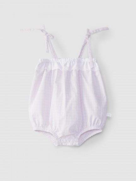 Shortie with vichy plaid straps and English embroidery Shortie with vichy plaid straps and English embroidery
