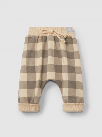 Plaid pull-up pants and decorative drawstring Plaid pull-up pants and decorative drawstring