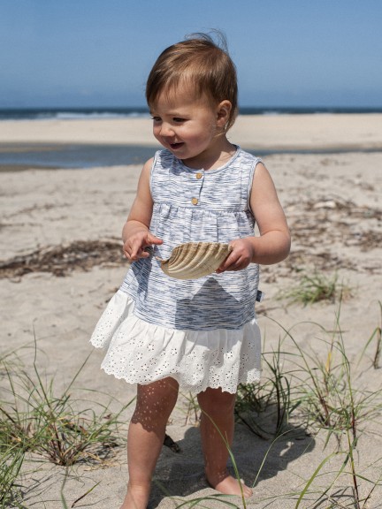 Dress in jersey with English embroidery ruffle