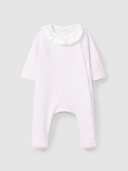 Babygrow velours � col � volant avec broderie