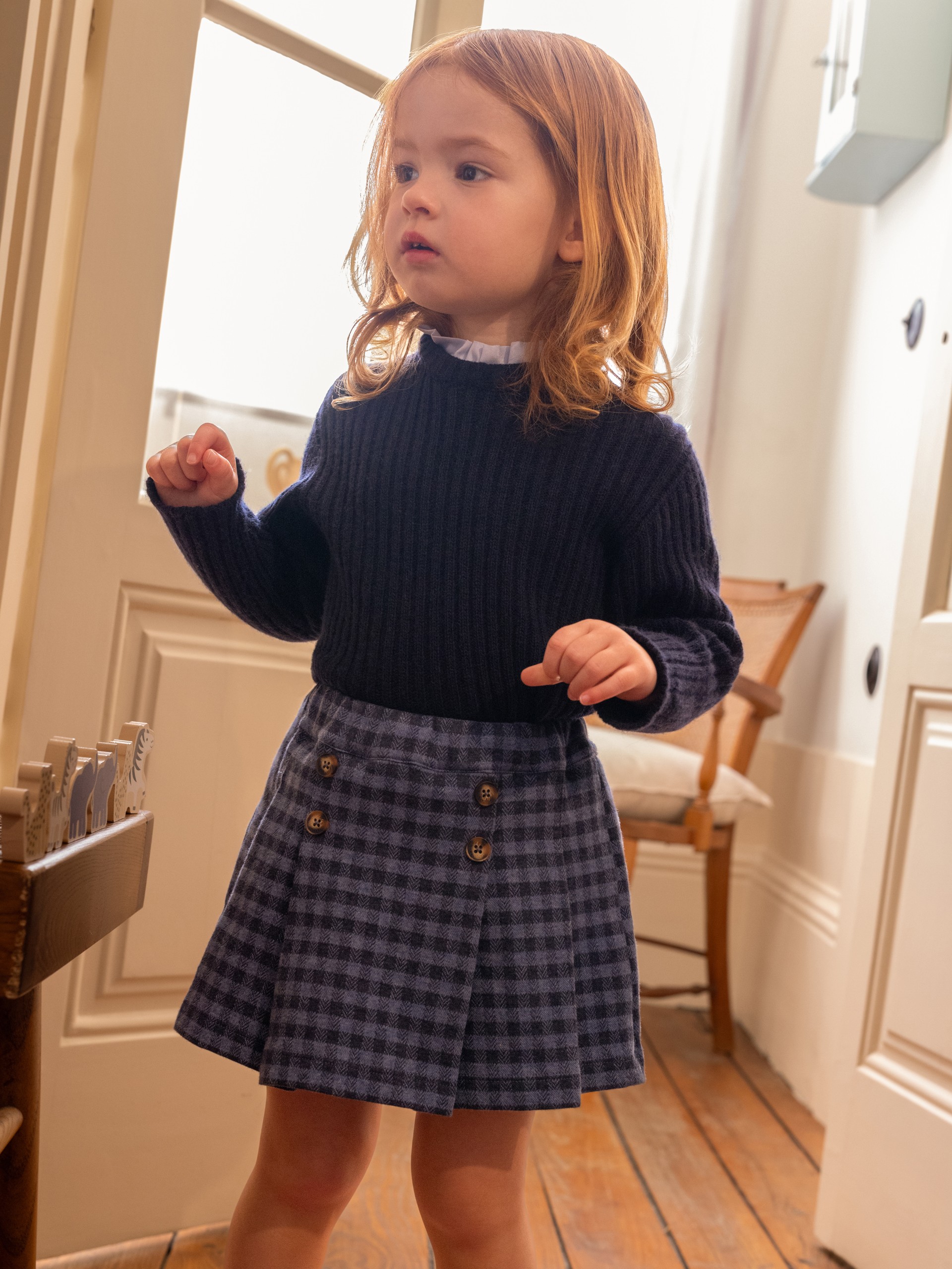 Falda-pantalón en punto jacquard cuadros