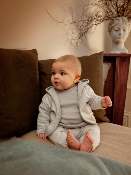 Two-piece set in pied-de-poule jacquard knit