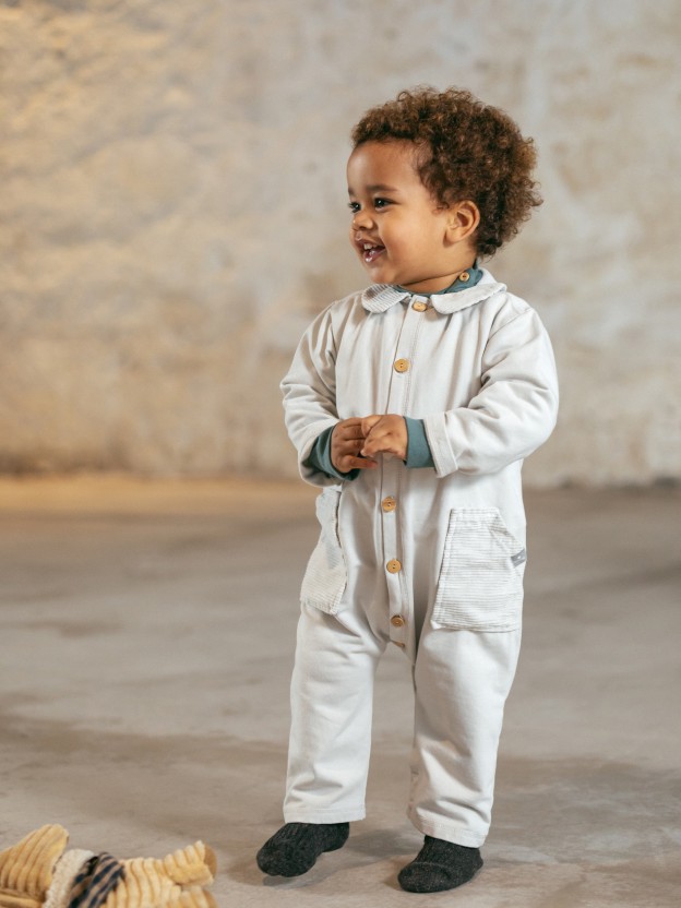 Romper with collar and pockets in ribbed velvet Romper with collar and pockets in ribbed velvet