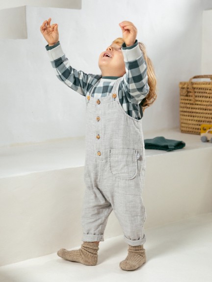 Triple gauze dungarees with pocket Triple gauze dungarees with pocket