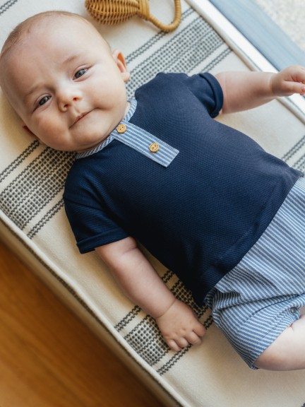 Romper two-in-one stripes seersucker and pique Romper two-in-one stripes seersucker and pique