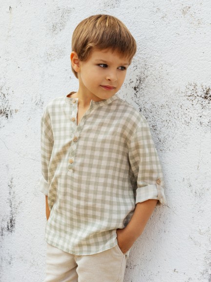 Plaid shirt with mandarin collar Plaid shirt with mandarin collar