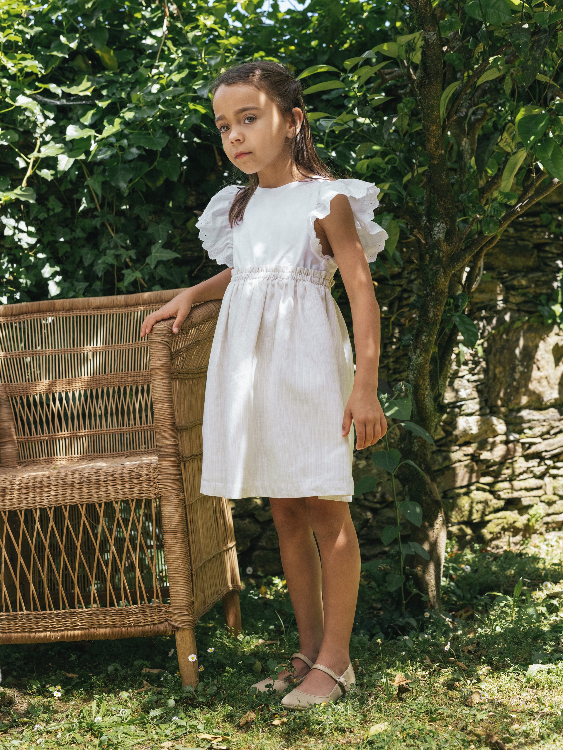 Dress stripes and sleeves in English embroidery