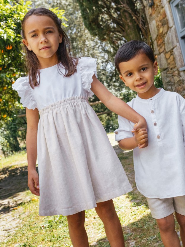 Dress stripes and sleeves in English embroidery