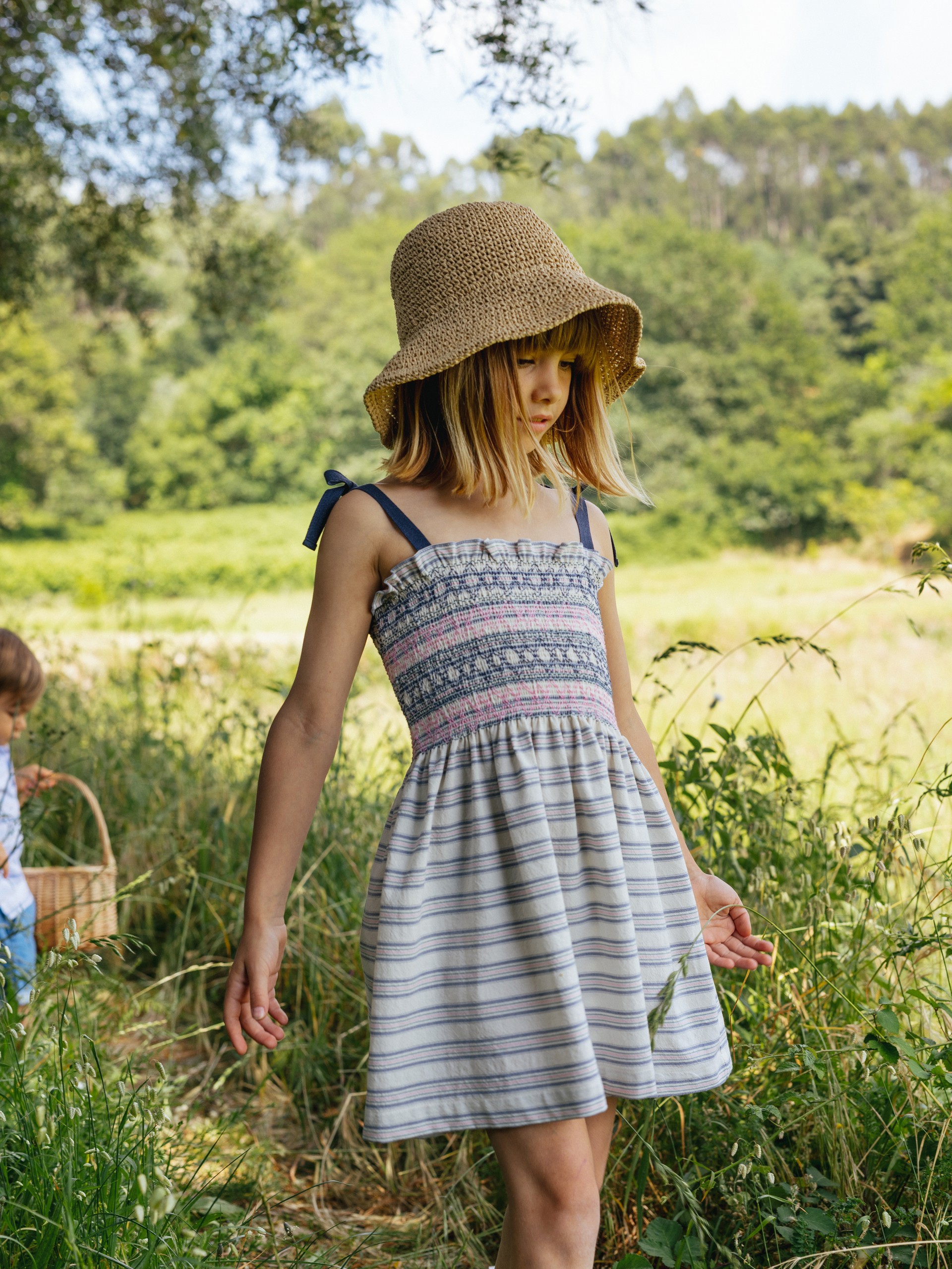 Striped dress with smocking