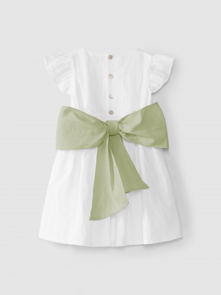 Embroidered fabric dress with sash Embroidered fabric dress with sash