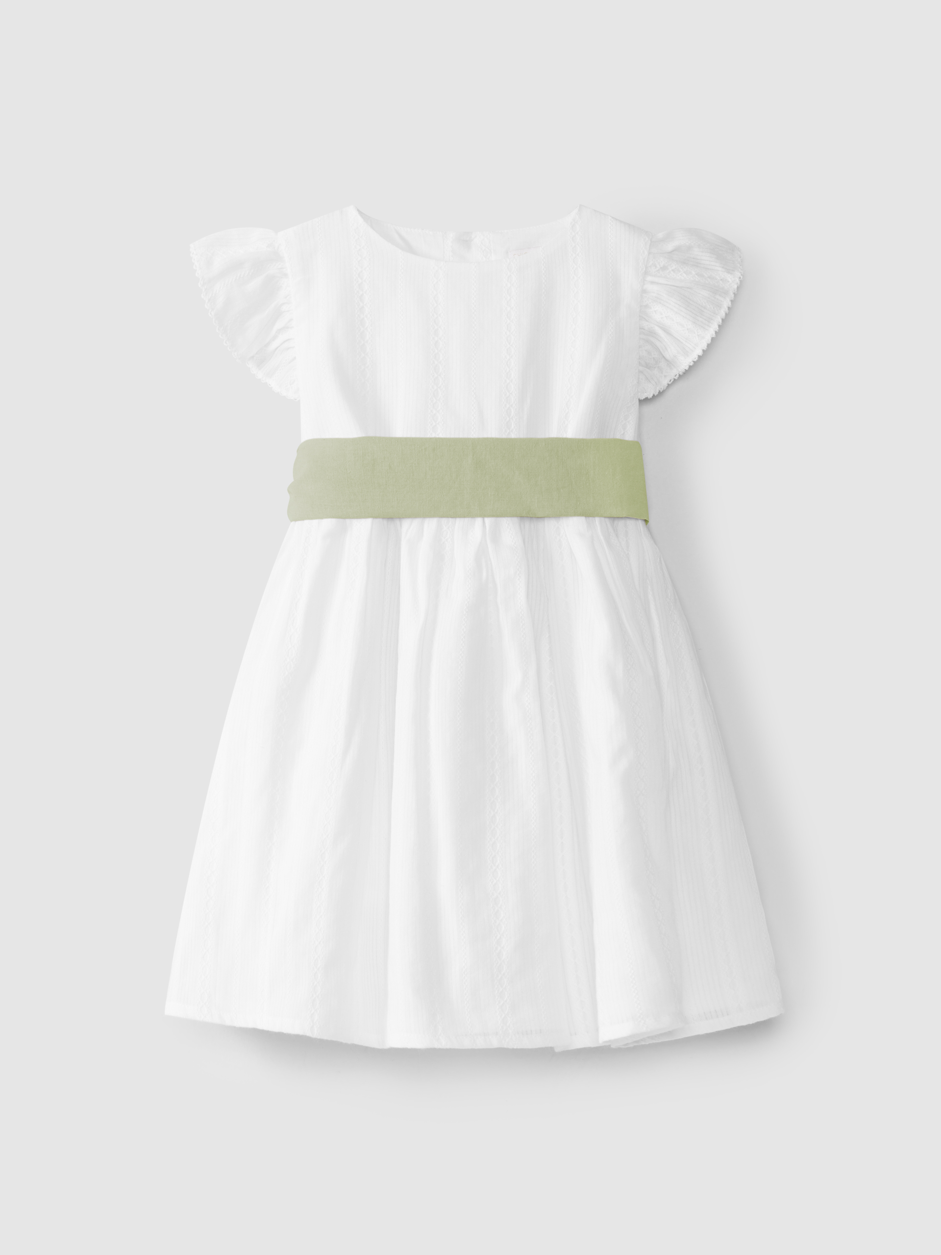 Embroidered fabric dress with sash