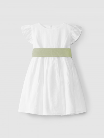 Embroidered fabric dress with sash Embroidered fabric dress with sash
