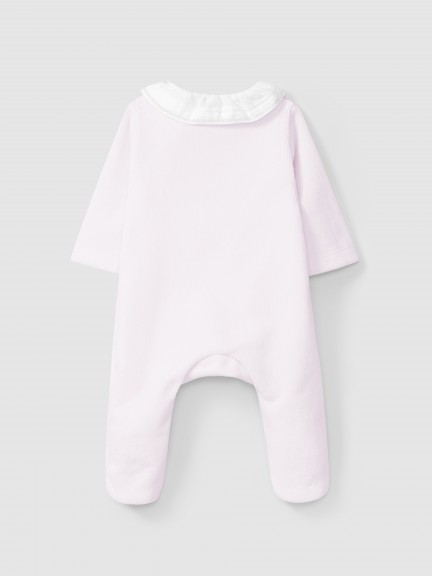 Babygrow velours à col à volant avec broderie Babygrow velours à col à volant avec broderie