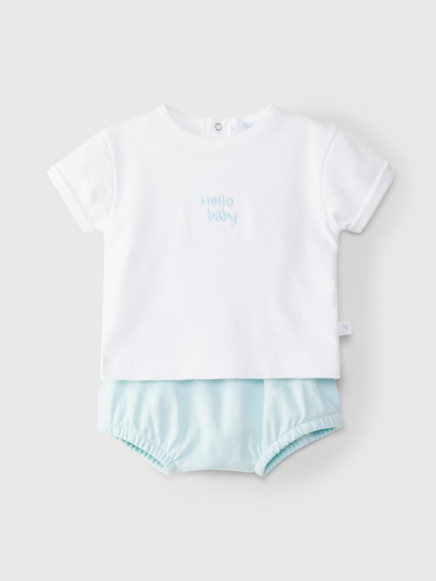 Conjunto de t-shirt e tapa fraldas risca fina