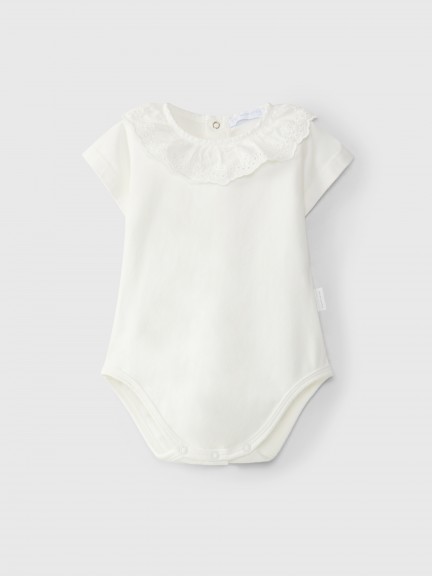Bodysuit short sleeve English embroidery collar Bodysuit short sleeve English embroidery collar