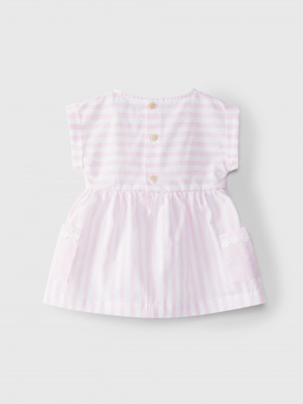 Robe à rayures application de fleurs brodées Robe à rayures application de fleurs brodées