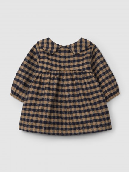 Plaid dress with embroidered collar in wool yarn Plaid dress with embroidered collar in wool yarn