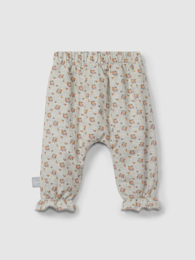 Pantalón pull-up flores en triple gasa Pantalón pull-up flores en triple gasa