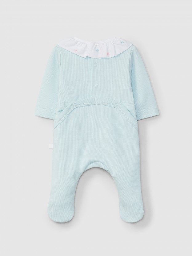 Babygrow � col � volant avec fleurs brod�es