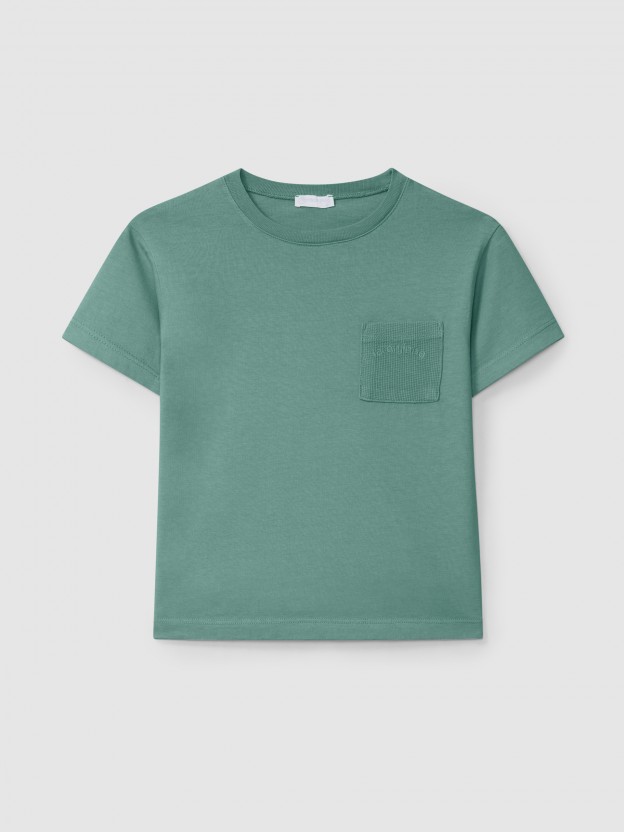 T-Shirt with pocket in waffle jersey