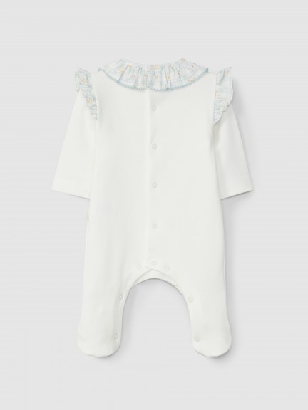 Babygrow tattersall and floral ruffled collar Babygrow tattersall and floral ruffled collar