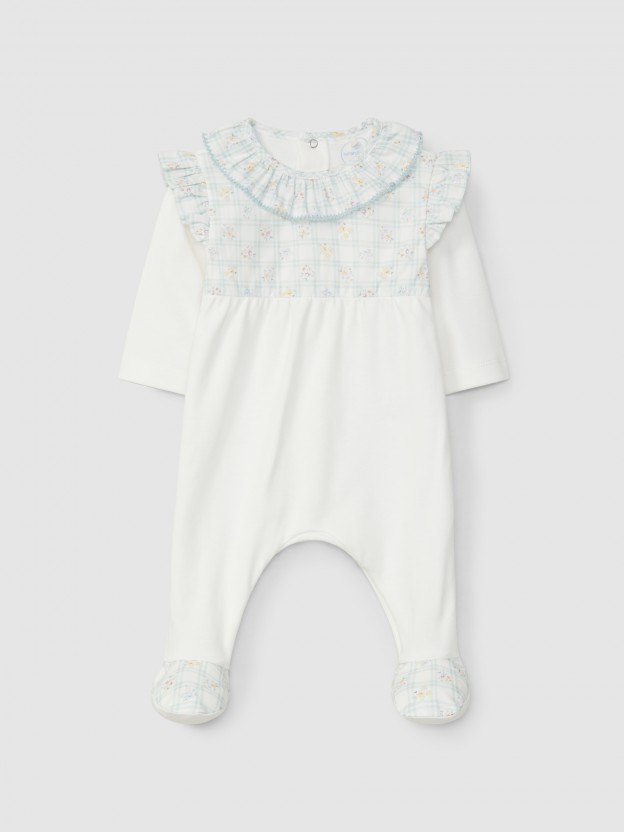 Babygrow col à volant à carreaux et fleurs Babygrow col à volant à carreaux et fleurs