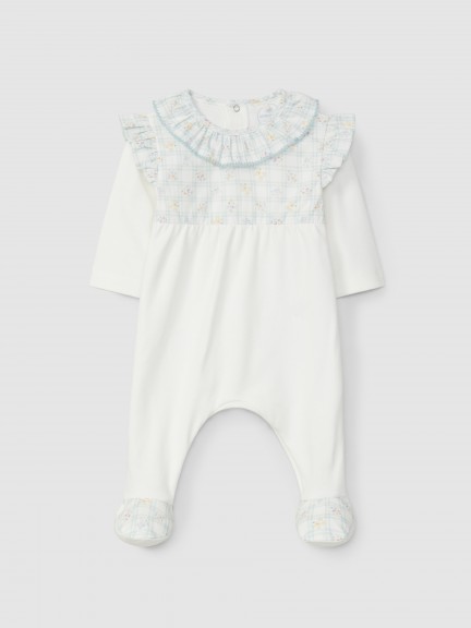 Babygrow tattersall and floral ruffled collar Babygrow tattersall and floral ruffled collar