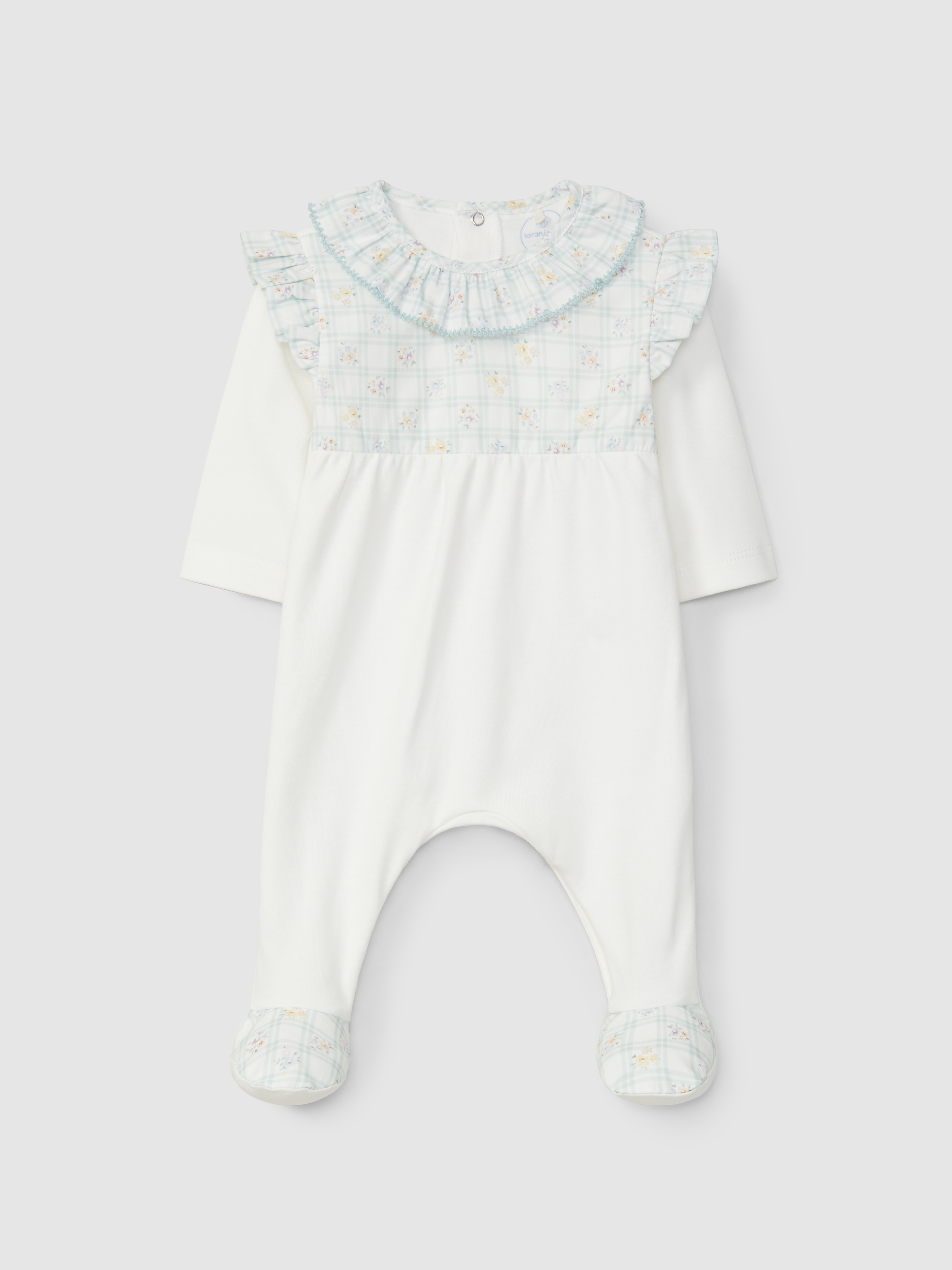 Babygrow col à volant à carreaux et fleurs