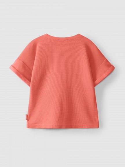 Waffle jersey T-shirt with English embroidery pocket Waffle jersey T-shirt with English embroidery pocket