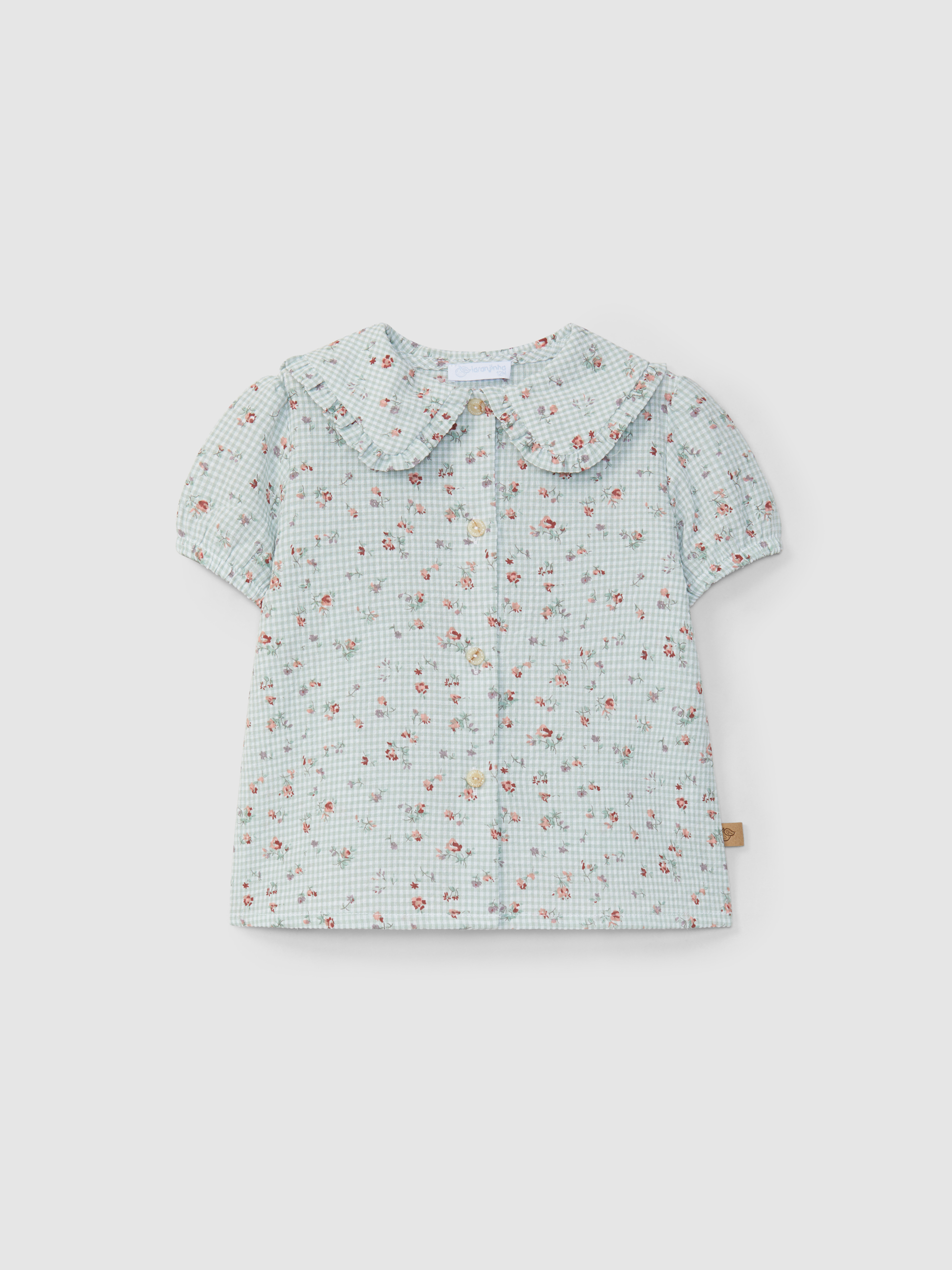 Blouse carreaux vichy avec fleurs