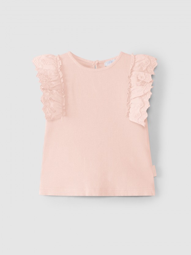 Top en maille cannelée et broderie anglaise Top en maille cannelée et broderie anglaise