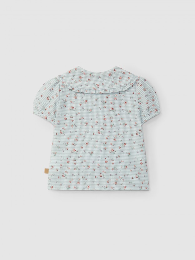 Blouse carreaux vichy avec fleurs