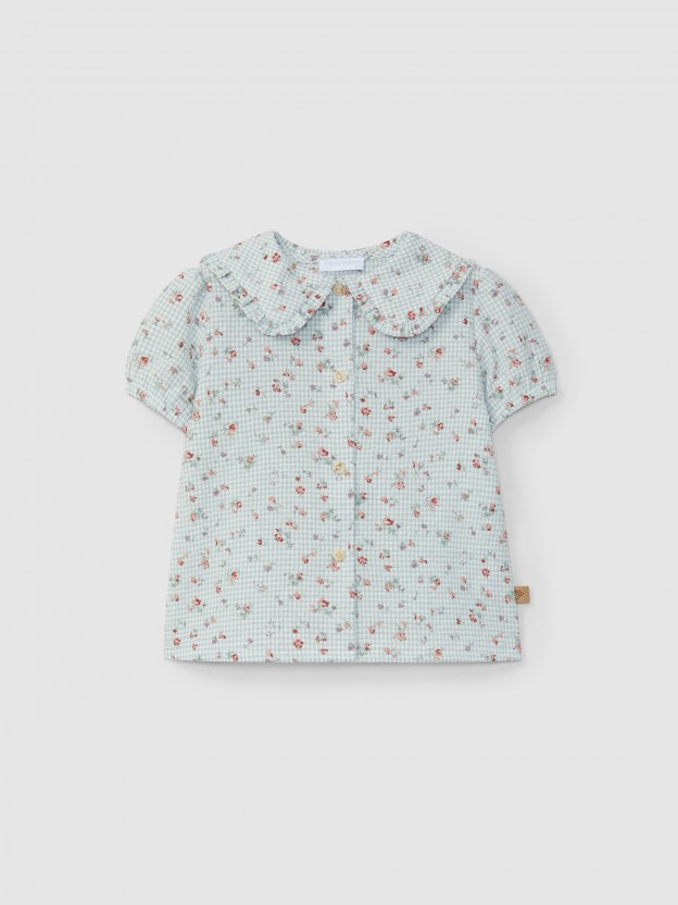 Blouse carreaux vichy avec fleurs