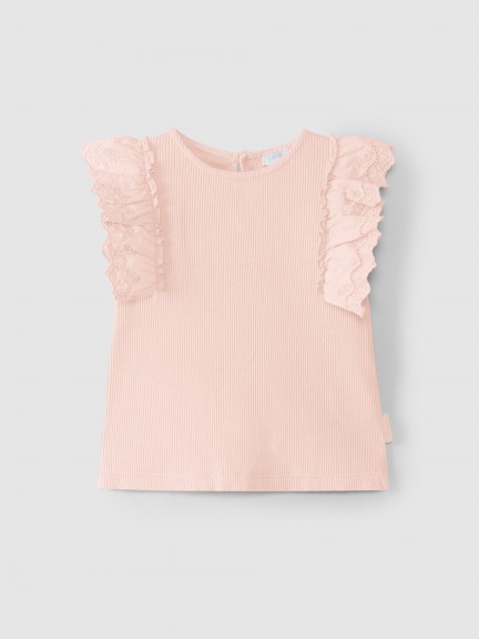 Top ribbed jersey and English embroidery