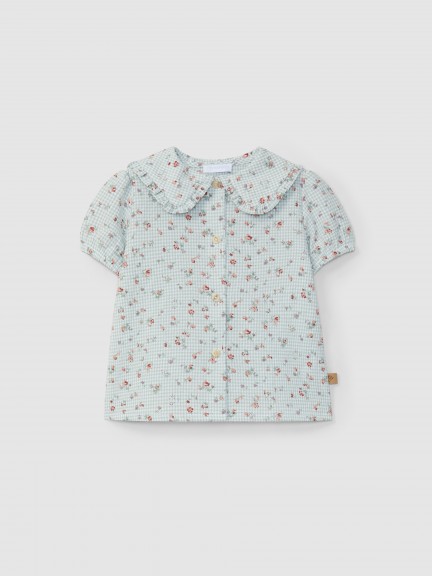 Blouse carreaux vichy avec fleurs
