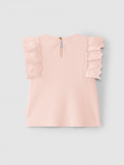 Top ribbed jersey and English embroidery Top ribbed jersey and English embroidery