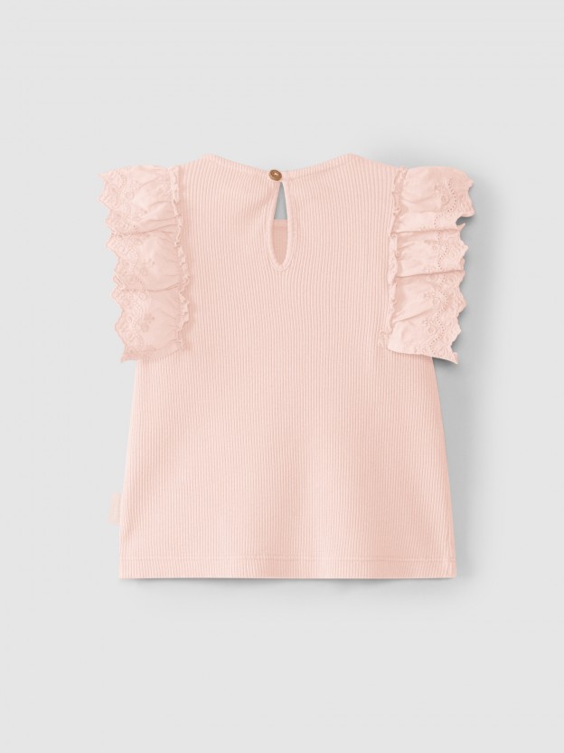 Top en maille cannelée et broderie anglaise Top en maille cannelée et broderie anglaise