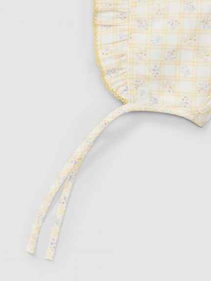 Tattersall and floral bonnet pilot cap Tattersall and floral bonnet pilot cap