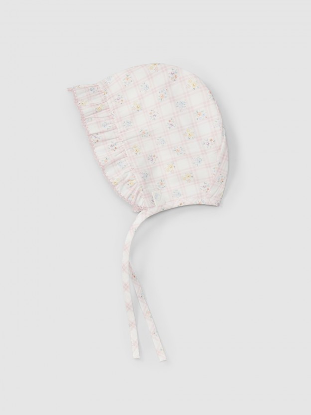 Tattersall and floral bonnet pilot cap Tattersall and floral bonnet pilot cap
