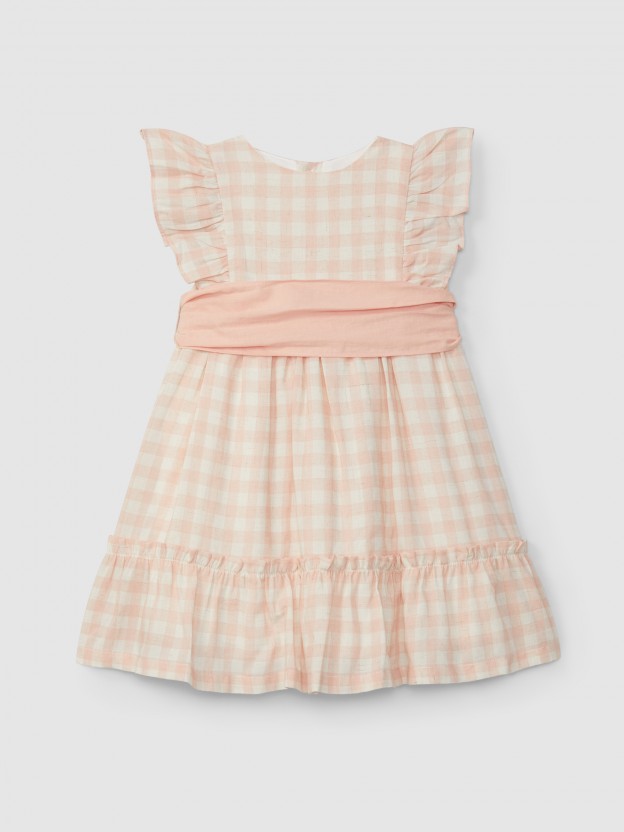Vestido a cuadros con fajín Vestido a cuadros con fajín