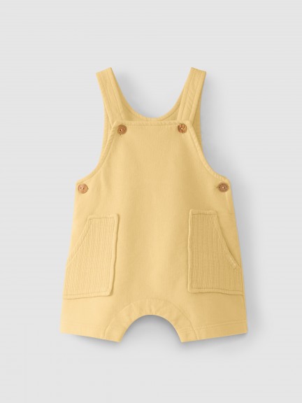 Plush dungaree shorts with jacquard jersey pockets