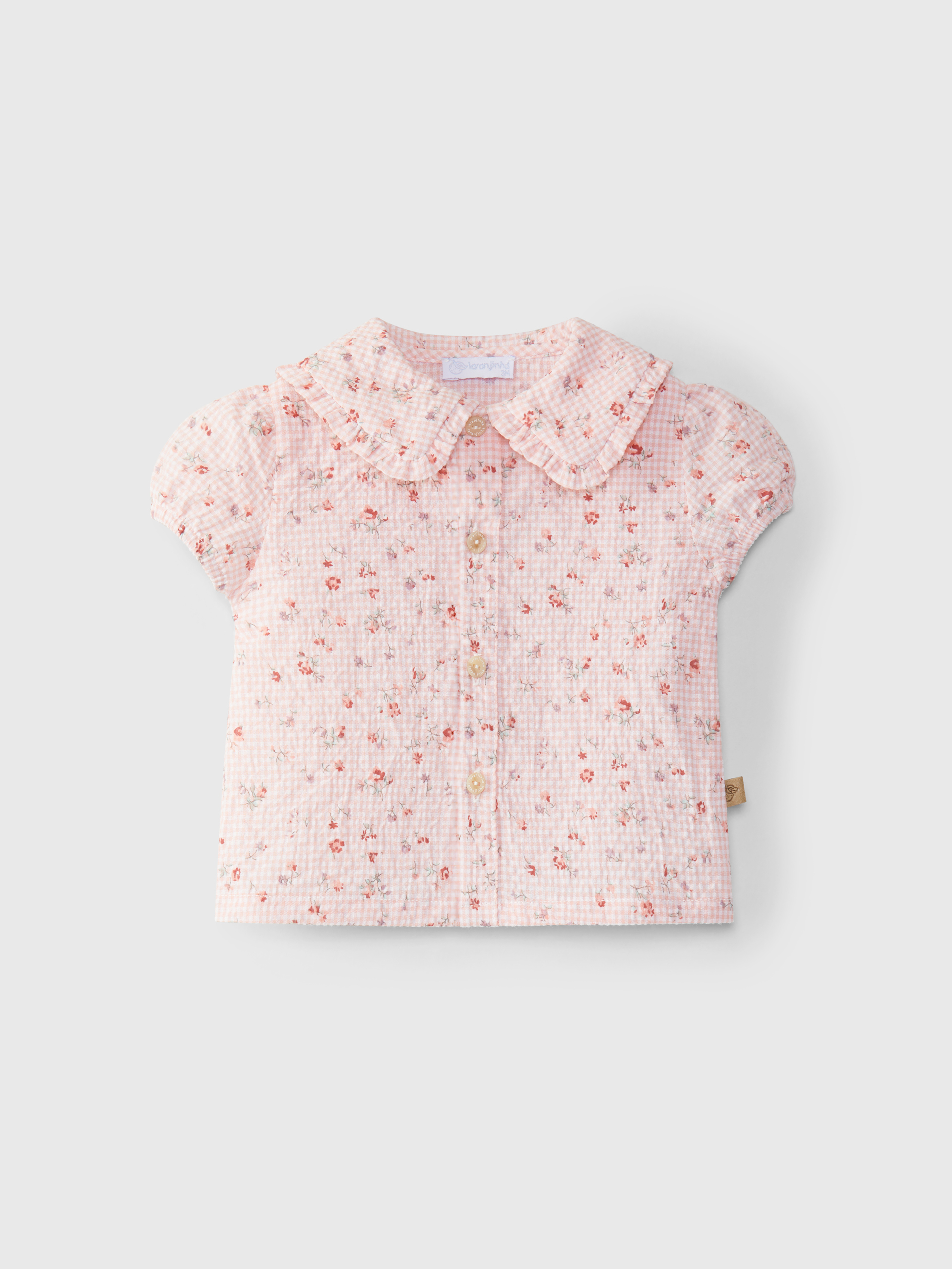 Blouse carreaux vichy avec fleurs