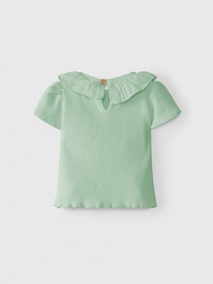 Camiseta punto acanalado cuello de volante Camiseta punto acanalado cuello de volante