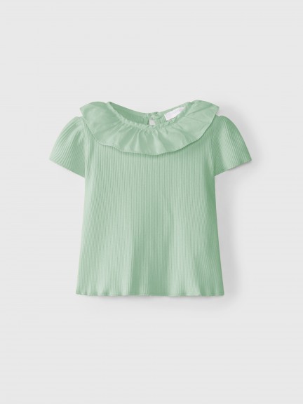 Camiseta punto acanalado cuello de volante Camiseta punto acanalado cuello de volante