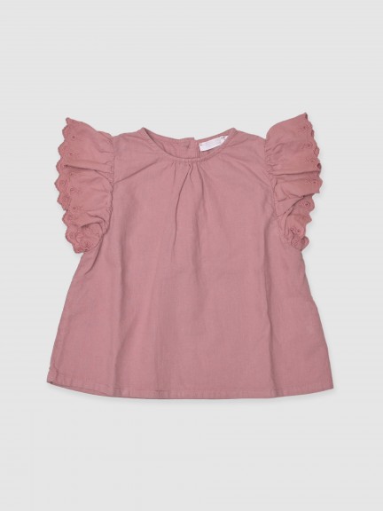 Blusa com mangas de folho bordado inglês Blusa com mangas de folho bordado inglês