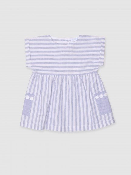 Dress stripes embroidered flowers appliqu�
