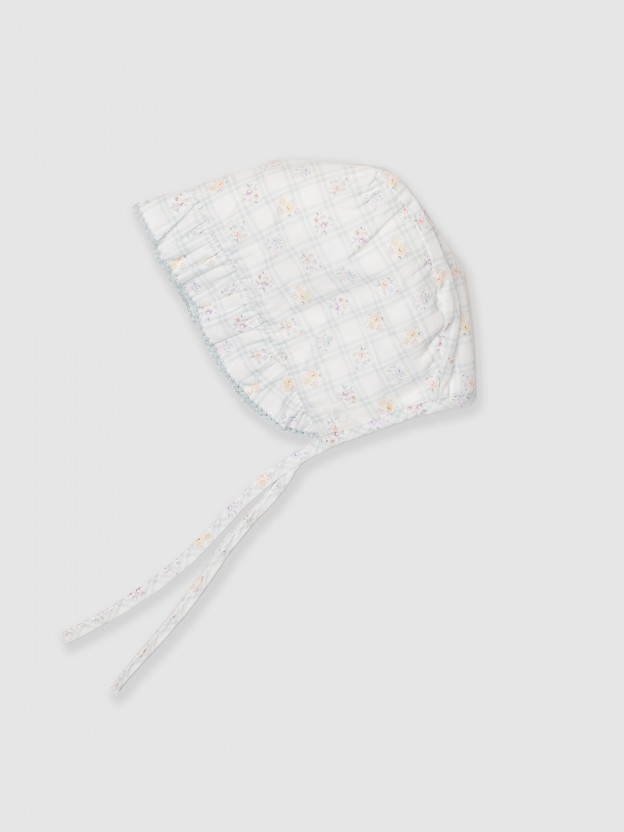 Tattersall and floral bonnet pilot cap Tattersall and floral bonnet pilot cap