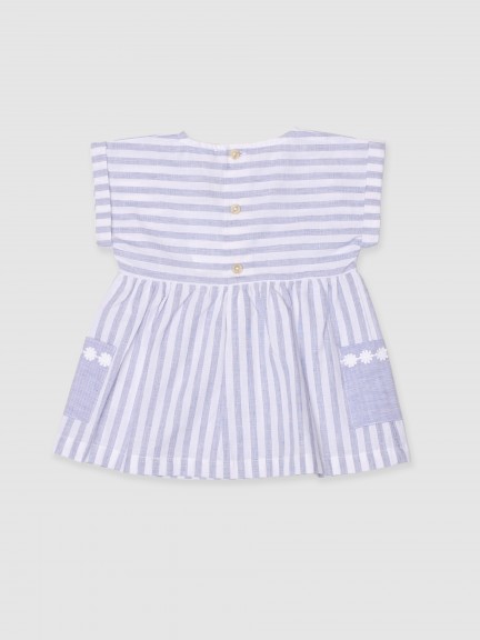 Dress stripes embroidered flowers appliqué Dress stripes embroidered flowers appliqué