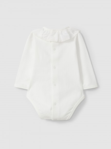Bodysuit with ruffled embroidered collar Bodysuit with ruffled embroidered collar